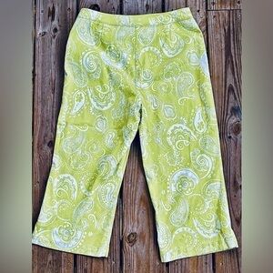Chico's Lime Green White Print Capri Pants Large